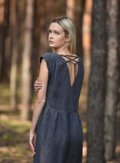 lniana sukienka długa czarna