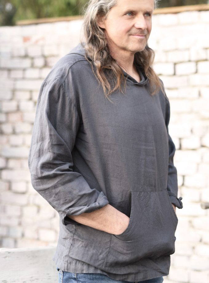 Lniana bluza męska Joo z kapturem