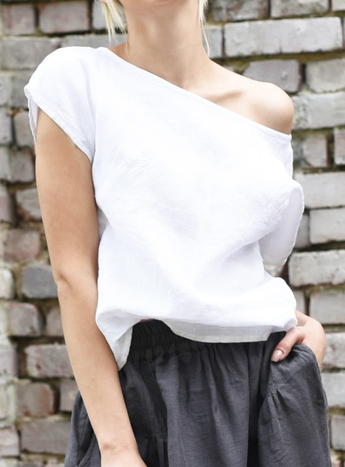 Lniana bluzka z krótkim rękawem Oliv