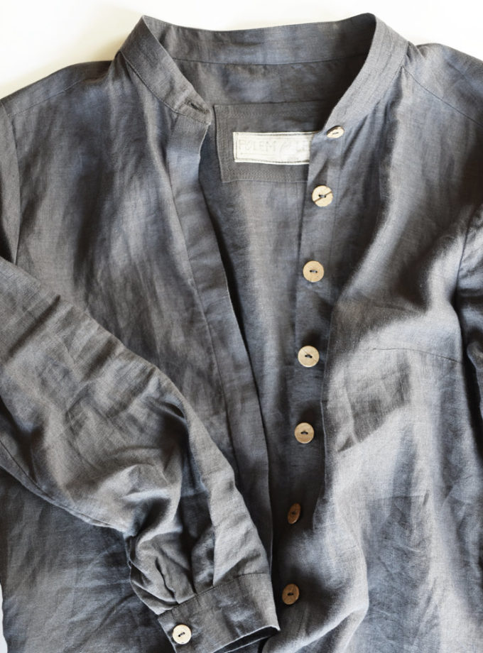 Lniana sukienka na guziki Lino - charcoal grey