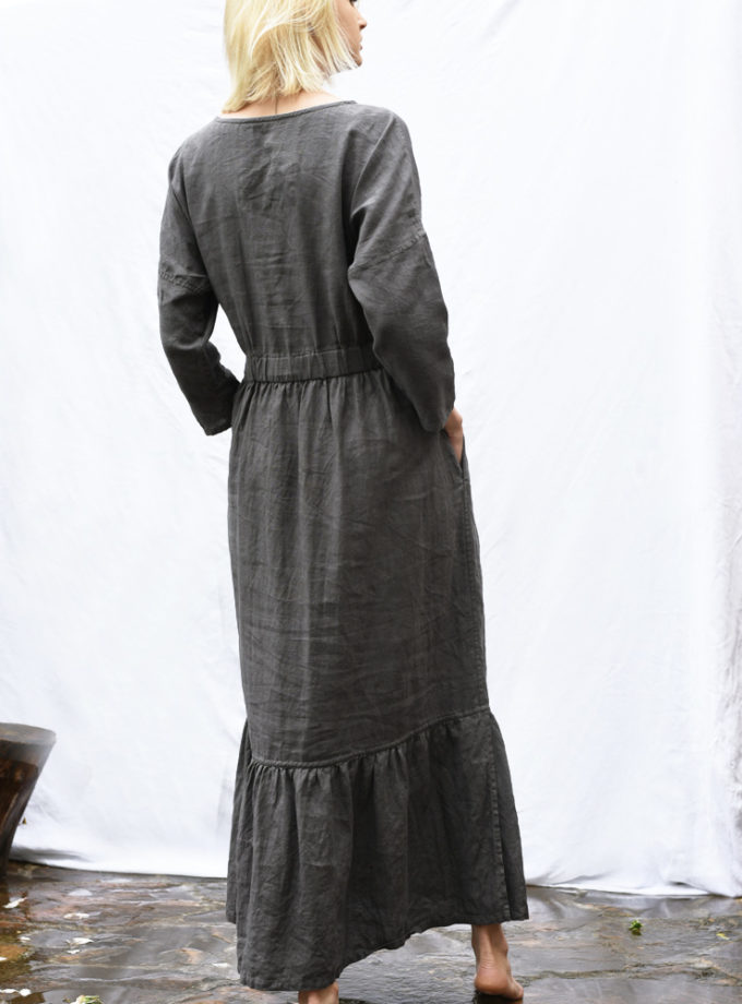 Lniana długa sukienka Polna Mgła