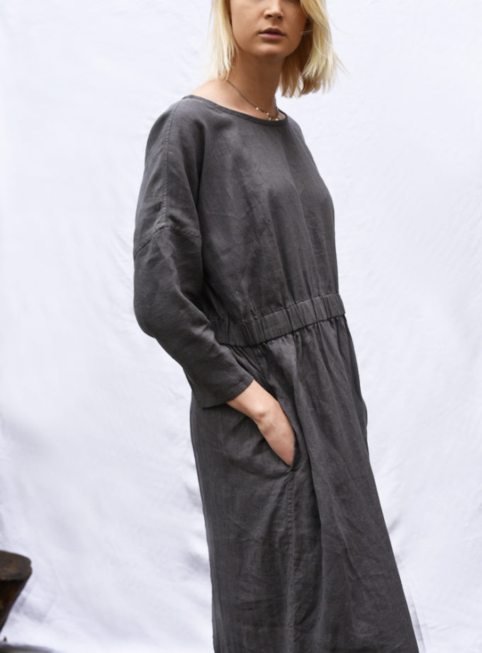 Lniana długa sukienka Polna Mgła