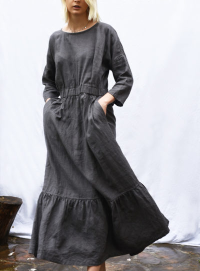 lniana sukienka z kieszeniami