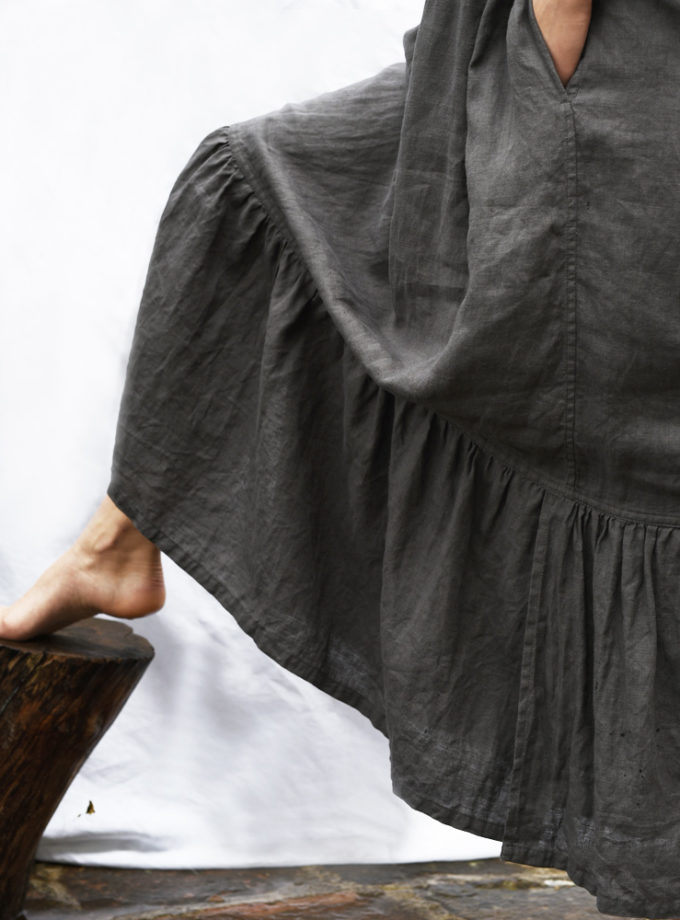 Lniana długa sukienka Polna Mgła