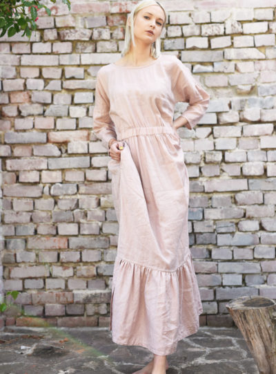 piękna sukienka lniana falbanka