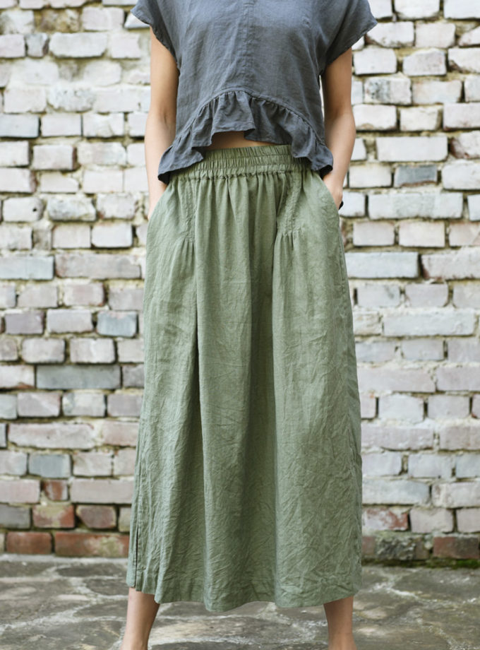 Lniana długa spódnica Rio - zielona łąka