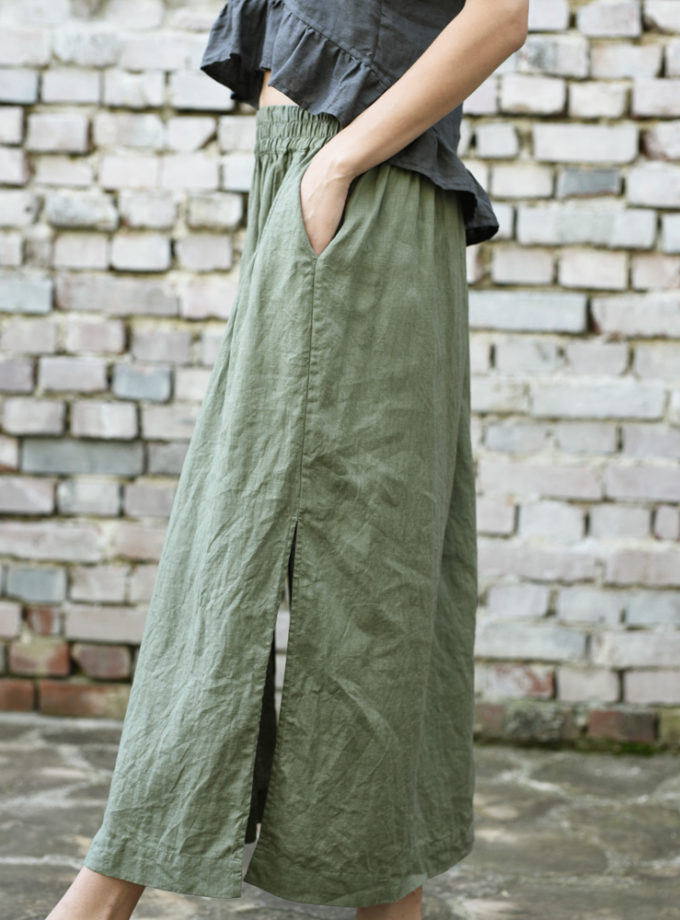 Lniana długa spódnica Rio - zielona łąka