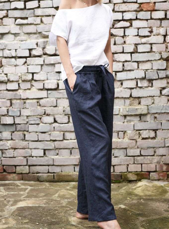 Lniane luźne, długie spodnie Vera