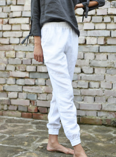 długie lniane spodnie