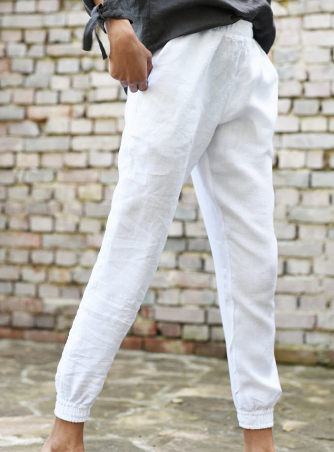 Lniane grubsze spodnie ze ściągaczami