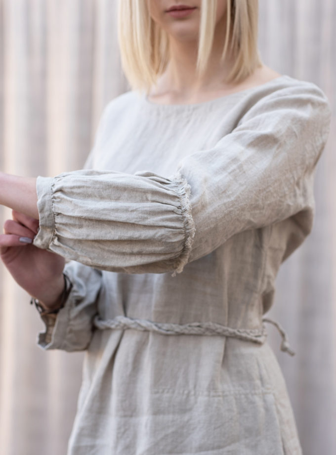 Lniana półdługa sukienka Zapleciona