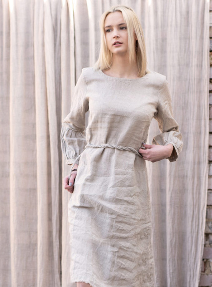 Lniana półdługa sukienka Zapleciona