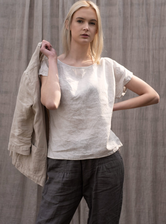 Lniana bluzka z krótkim rękawem Oliv