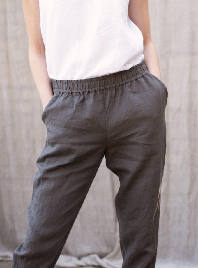 Lniane spodnie ze ściągaczami