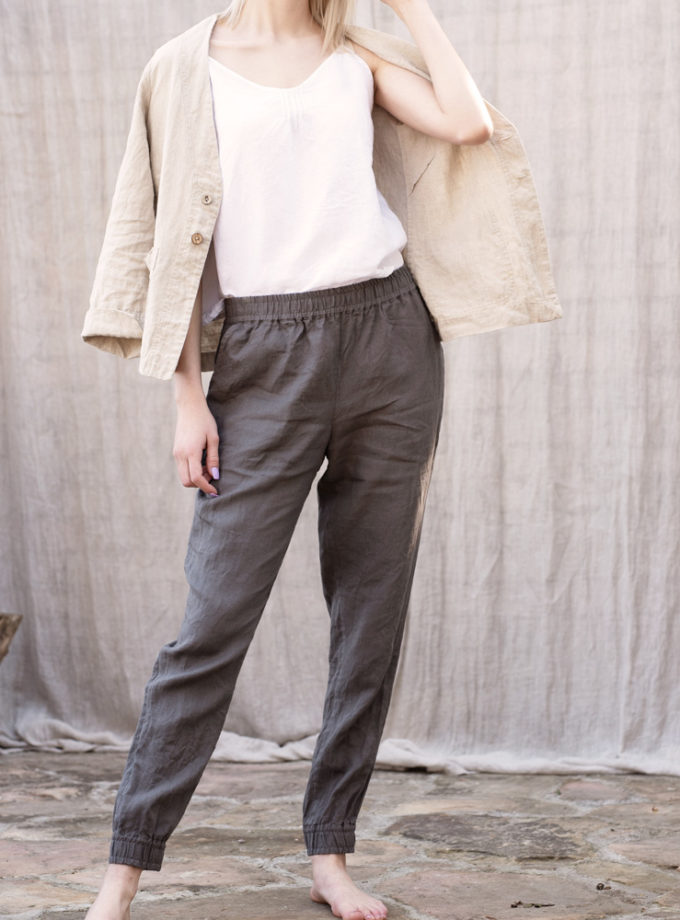 Lniane spodnie ze ściągaczami