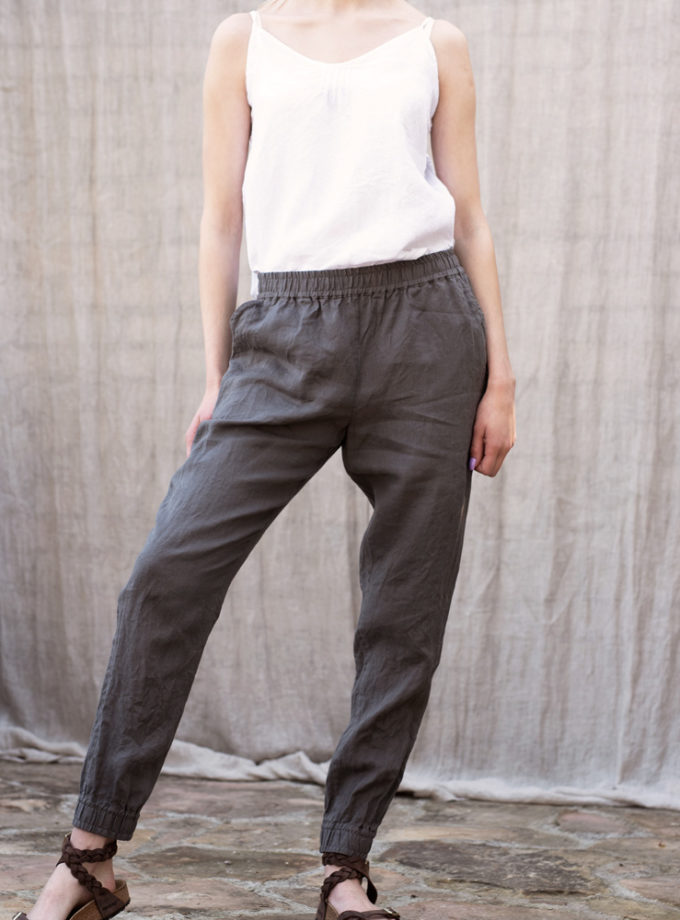 Lniane spodnie ze ściągaczami
