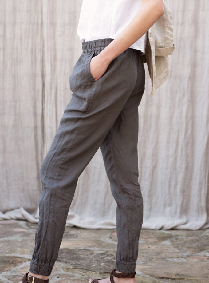 Lniane spodnie ze ściągaczami