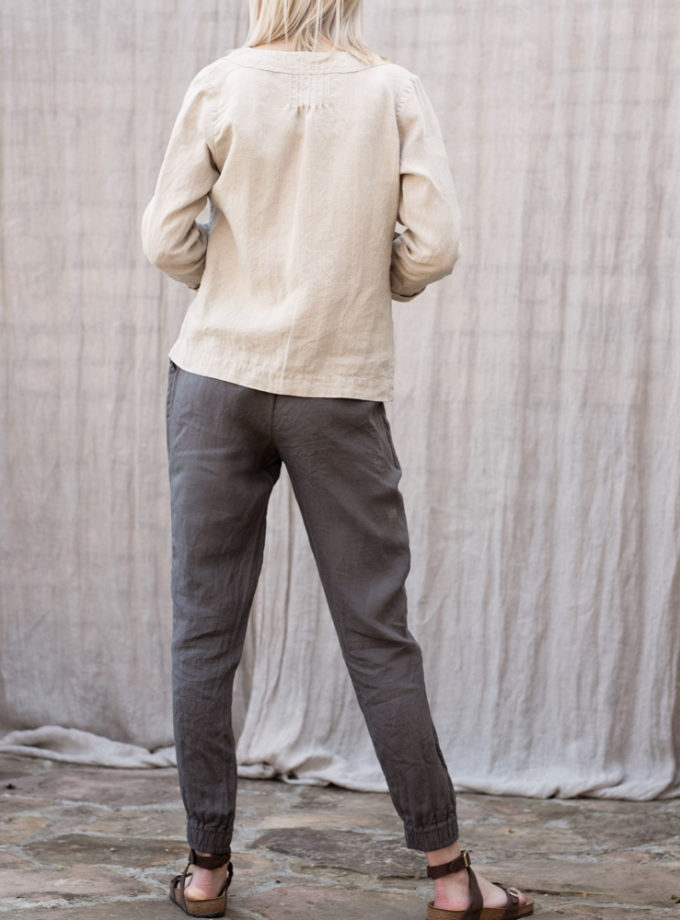 Lniane spodnie ze ściągaczami