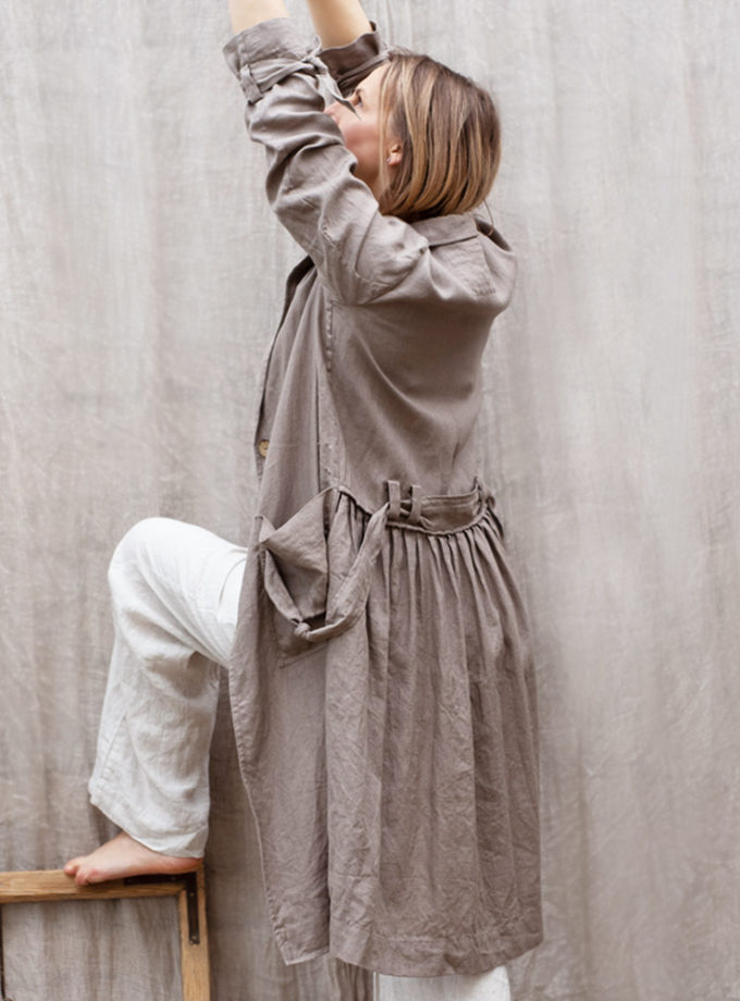 Lniany długi płaszcz Miejskie Pole