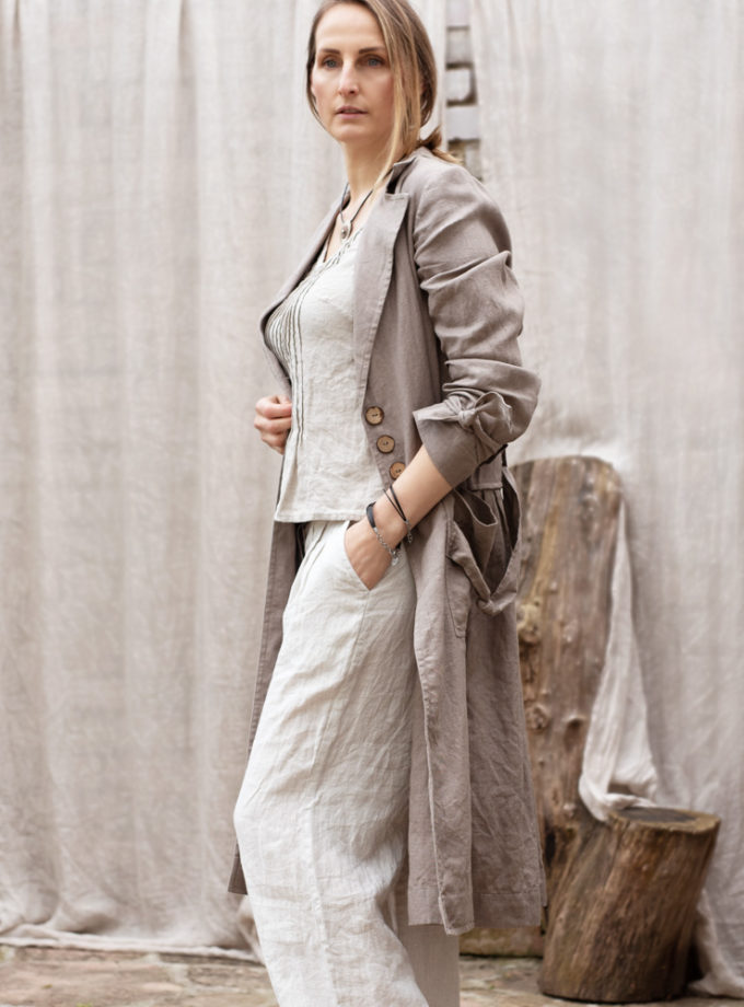 Lniany długi płaszcz Miejskie Pole