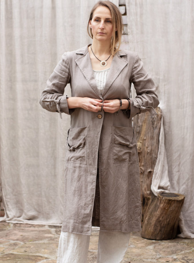 Lniany długi płaszcz Miejskie Pole