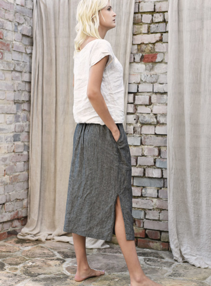 Lniana spódnica Rio - piaskowy czarny