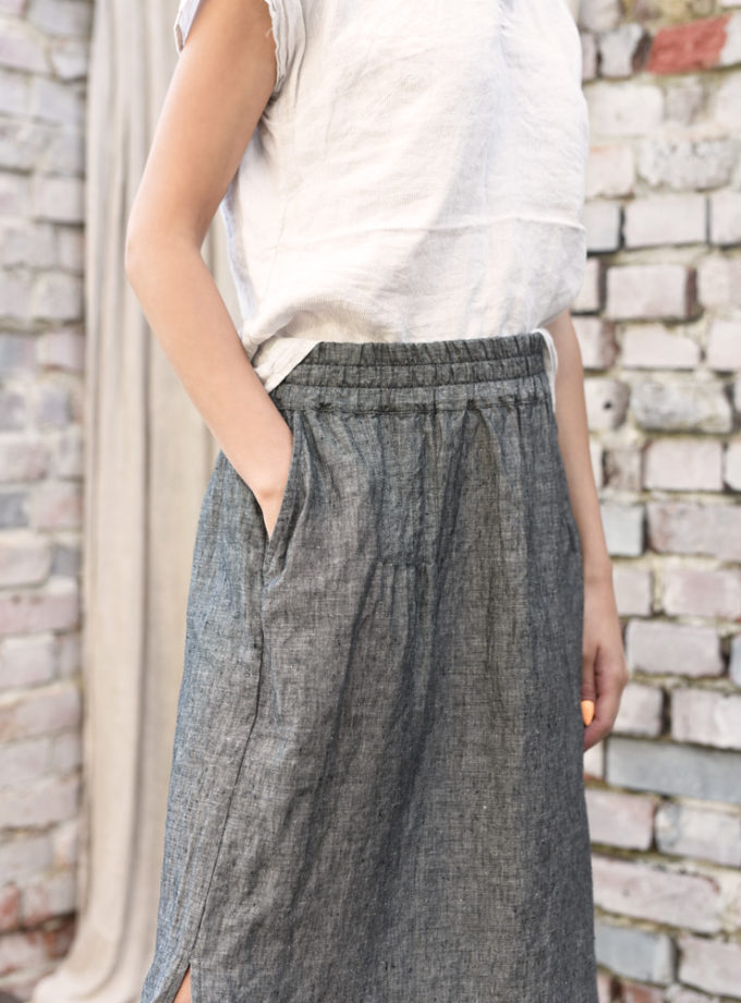 Lniana spódnica Rio - piaskowy czarny