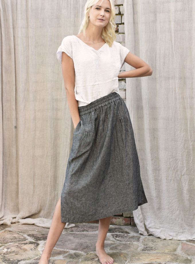 Lniana spódnica Rio - piaskowy czarny