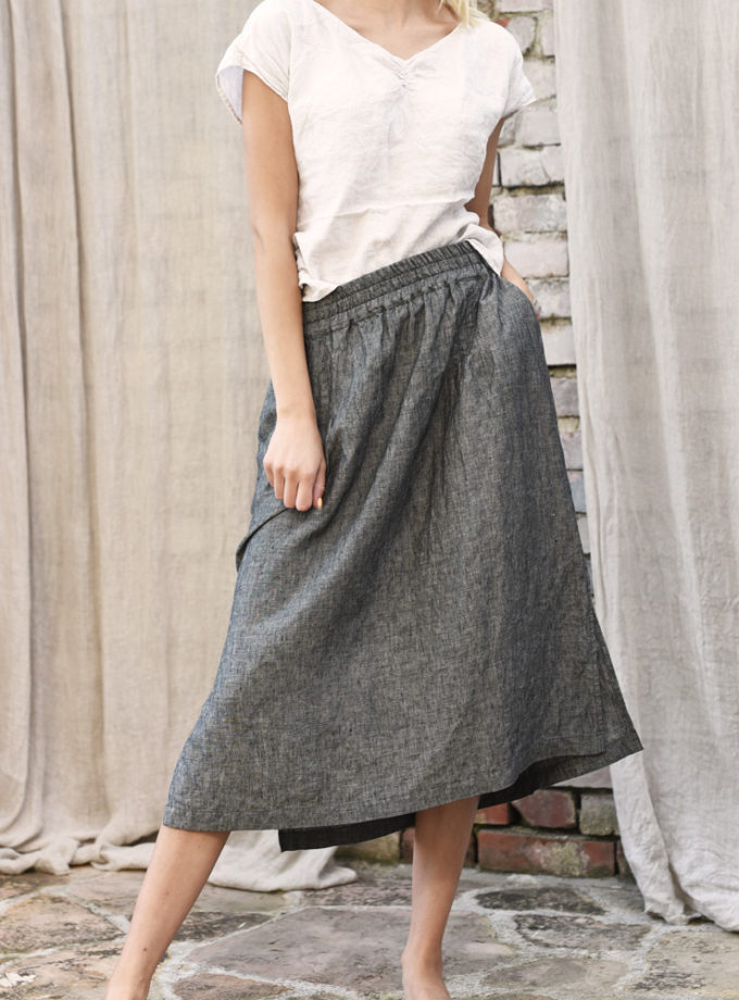 Lniana spódnica Rio - piaskowy czarny