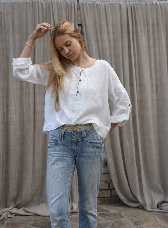 Lniana luźna koszula Polami