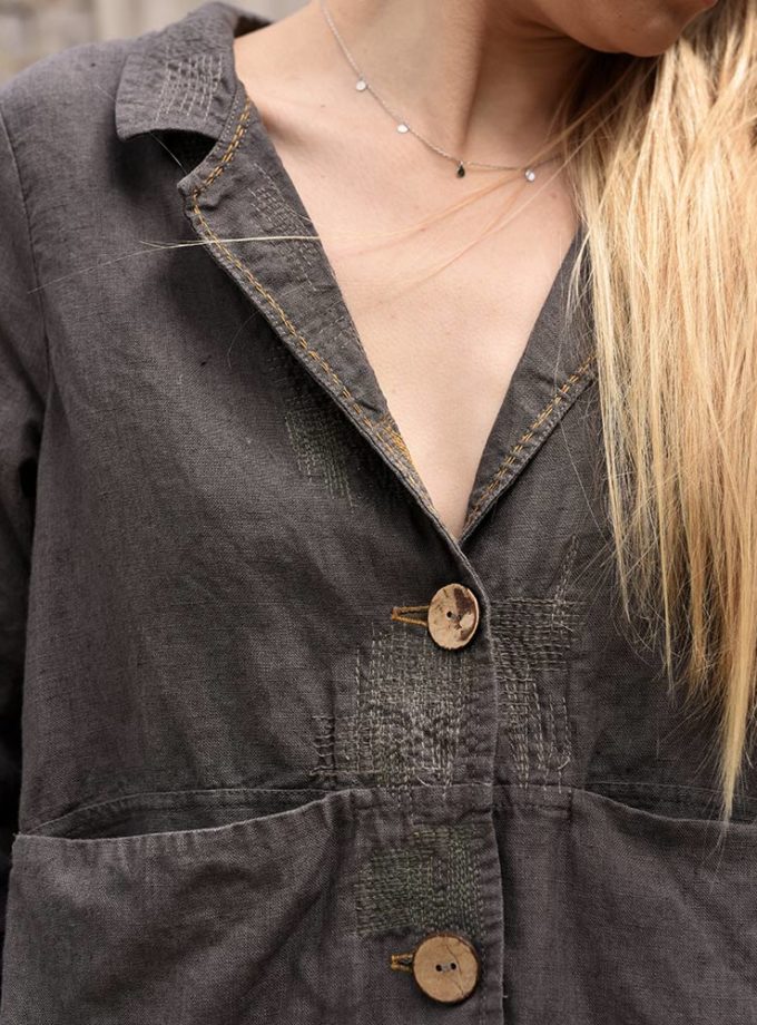 Lniana marynarka vintage Brąz na Polu