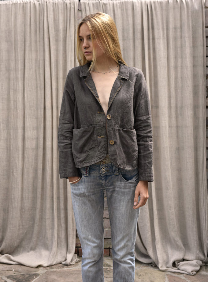 Lniana marynarka vintage Brąz na Polu