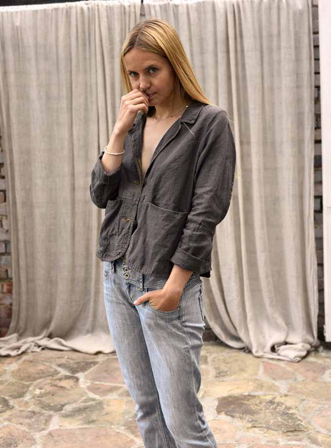 Lniana marynarka vintage Brąz na Polu