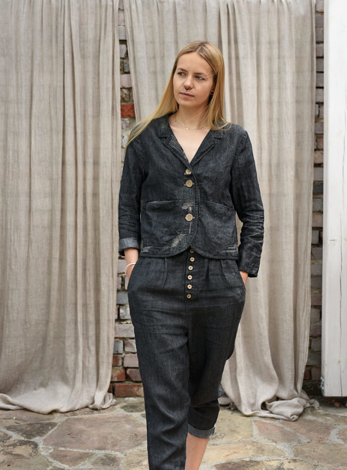 Lniana awangardowa marynarka Przez Pole