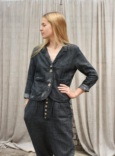 lniana marynarka dla Pań z oryginalnymi przeszyciami