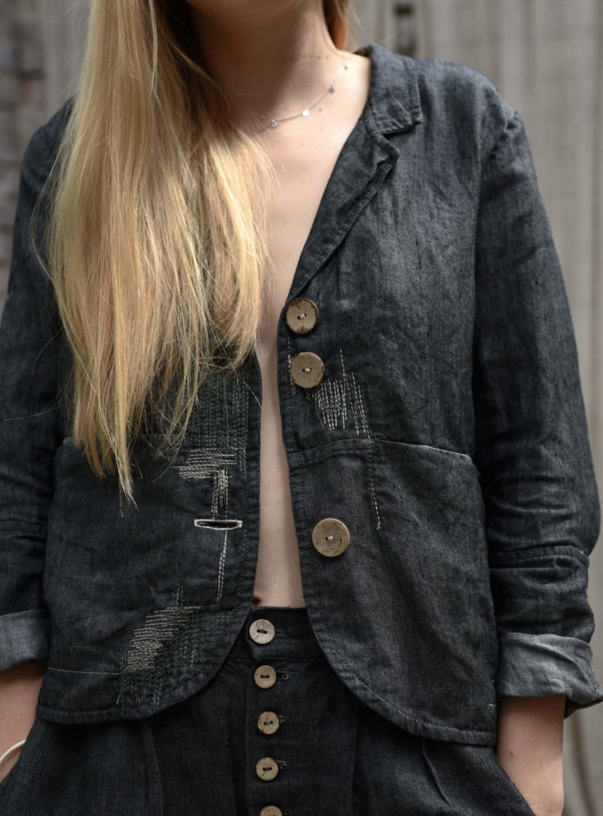 Lniana awangardowa marynarka Przez Pole