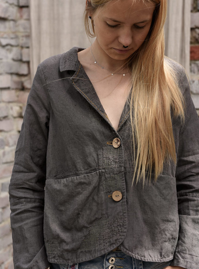 Lniana marynarka vintage Brąz na Polu