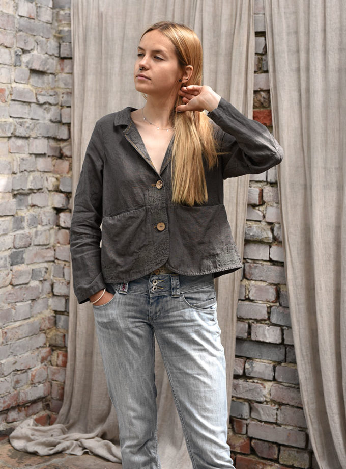 Lniana marynarka vintage Brąz na Polu