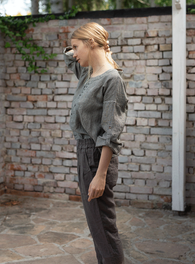 Lniana luźna koszula Pole w Paski