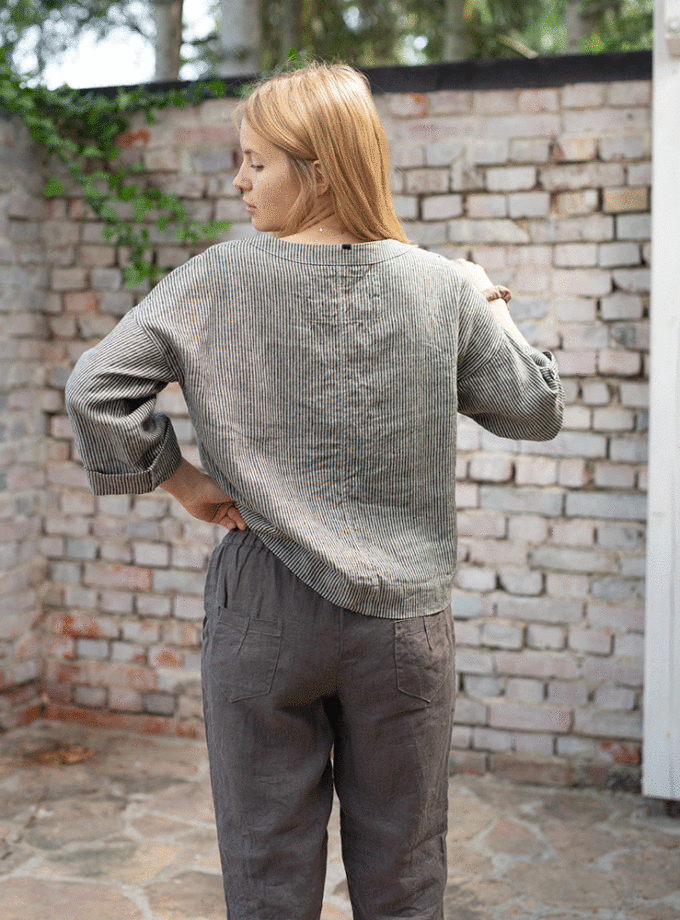 Lniana luźna koszula Pole w Paski