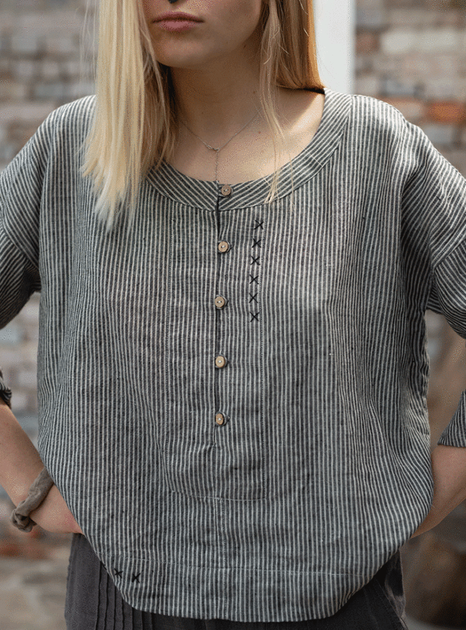 Lniana luźna koszula Pole w Paski