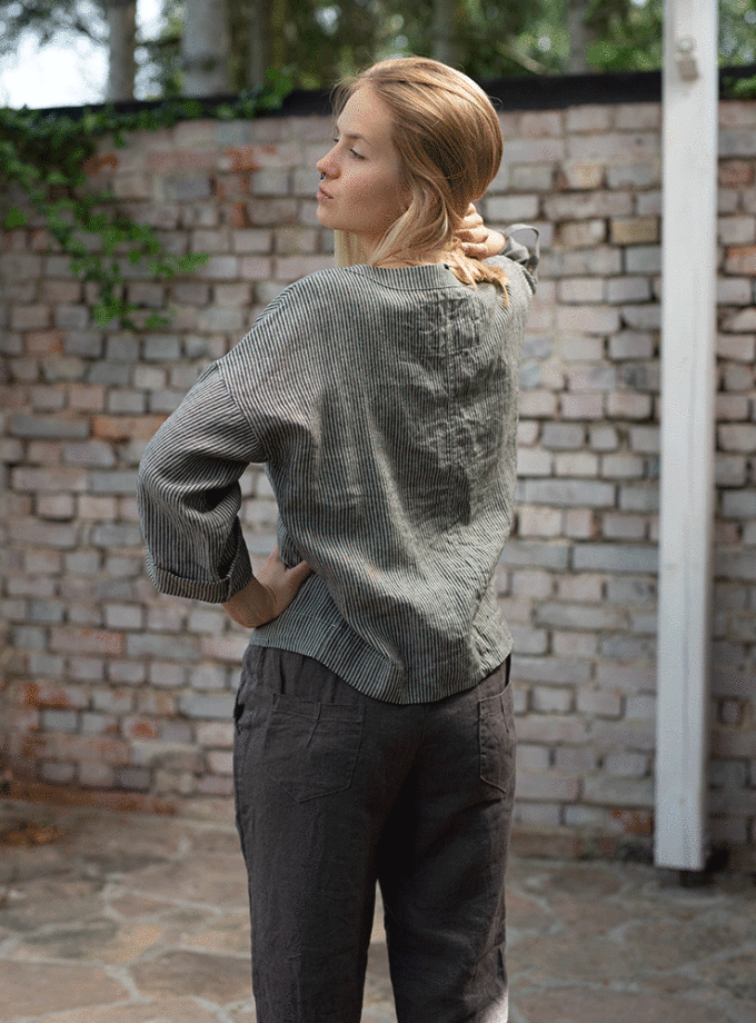 Lniana luźna koszula Pole w Paski