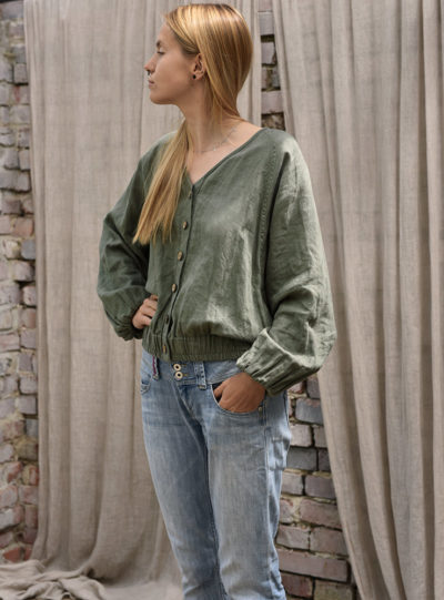 lniana bluzka dla kobiet w stylu boho w zielonym kolorze