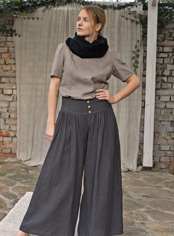 Zimowy komin z krepy lnianej, ciepły, luźny szal typu tunel