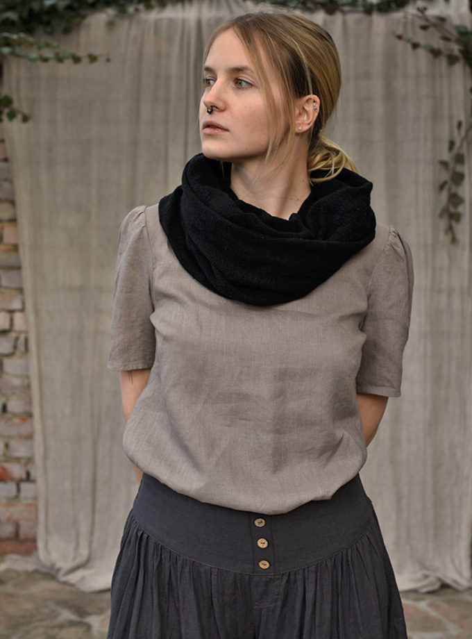 Zimowy komin z krepy lnianej, ciepły, luźny szal typu tunel