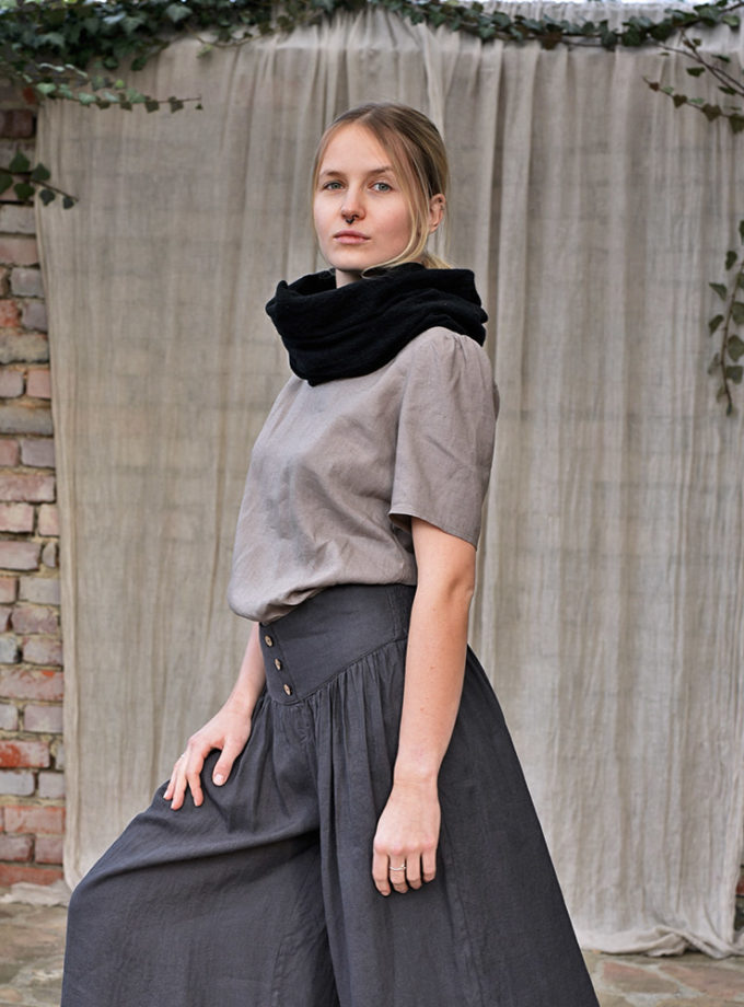 Zimowy komin z krepy lnianej, ciepły, luźny szal typu tunel