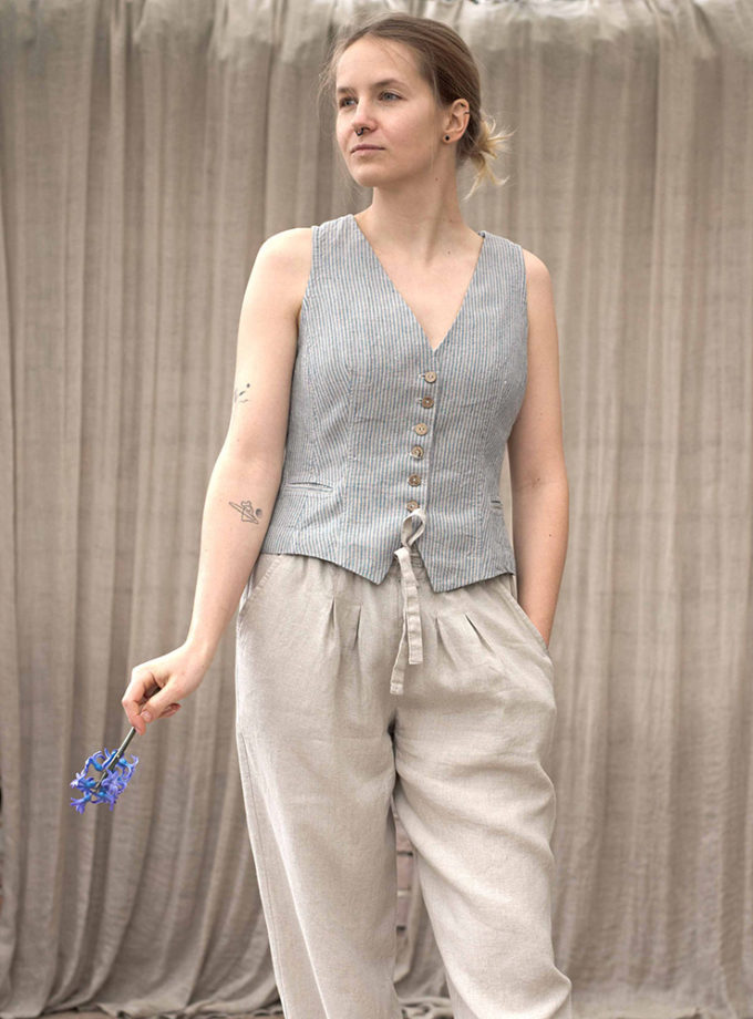 Lniana kamizelka damska Prążkowany Sen