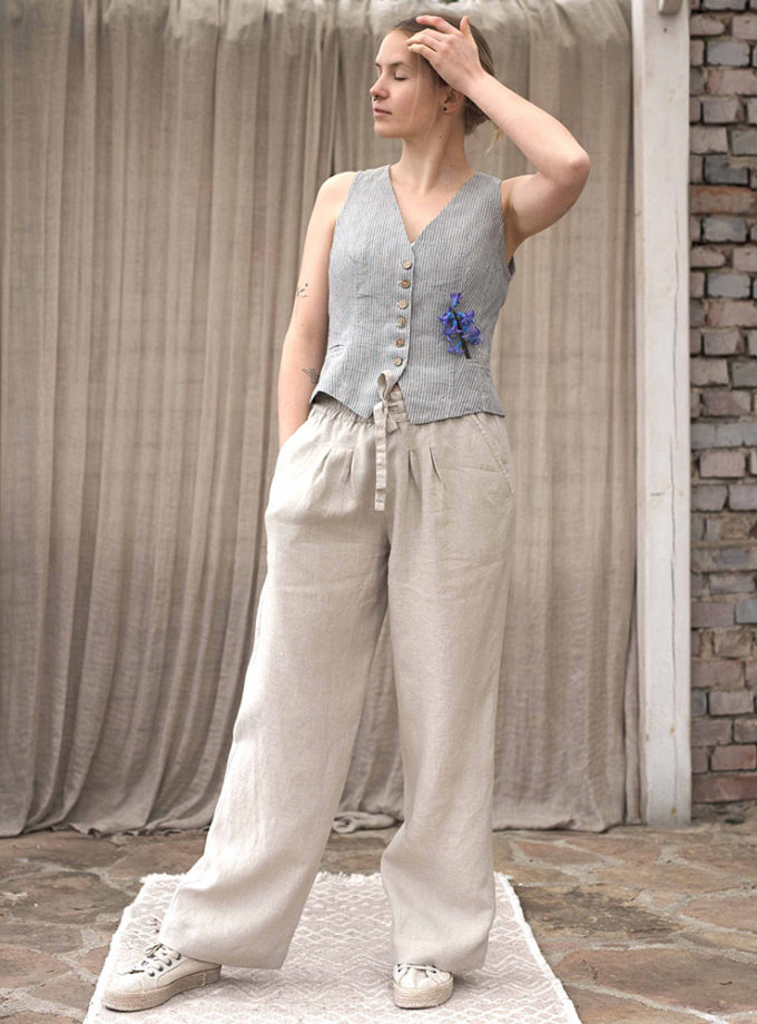 Lniana kamizelka damska Prążkowany Sen