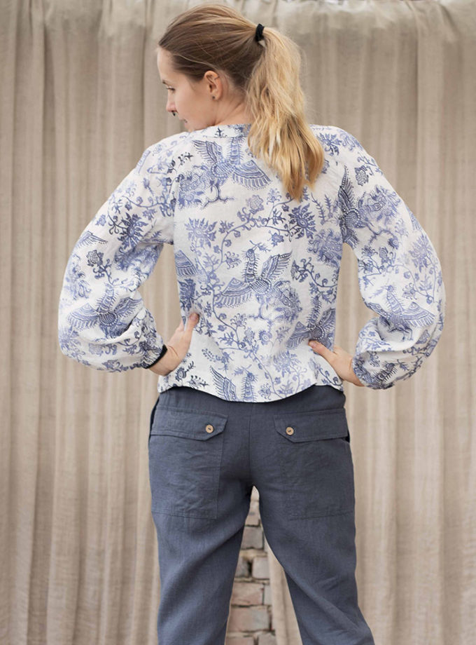 Lniana bluzka z ozdobnym wiązaniem Podniebne Ptaki