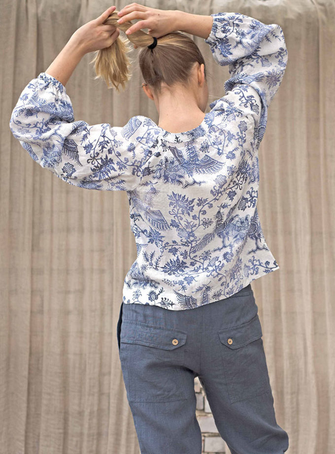 Lniana bluzka z ozdobnym wiązaniem Podniebne Ptaki